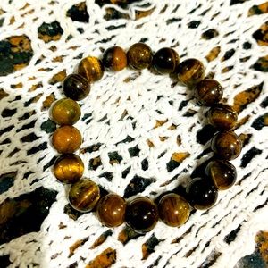 New Gemstone Bracelet Tigers Eye Stretch Bracelet Brown Jewelry 7.25’